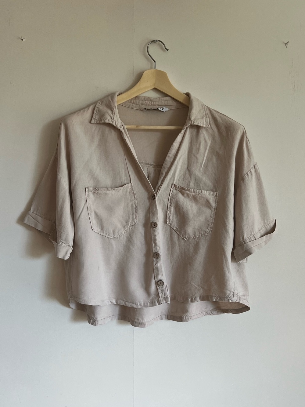 Zara Linen Blend Oversized Short Sleeve Shirt Beige L